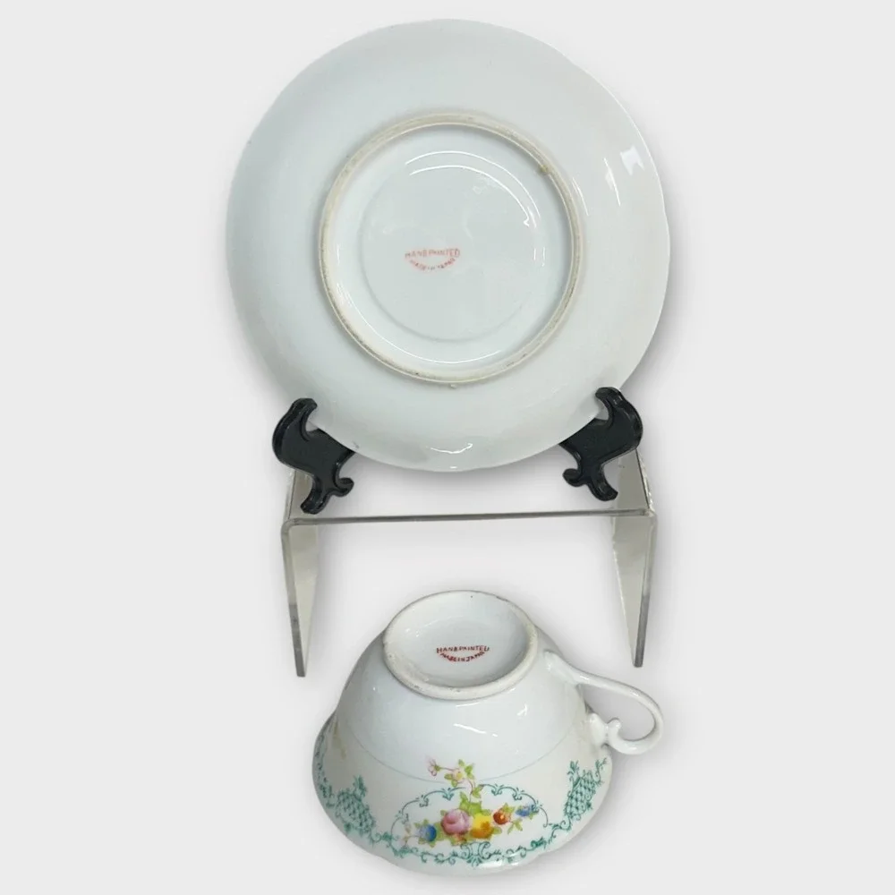 VTG Harco Japan Tea Cup & Saucer SET‎ OF 3 Hand Painted Floral Lattice Porcelain